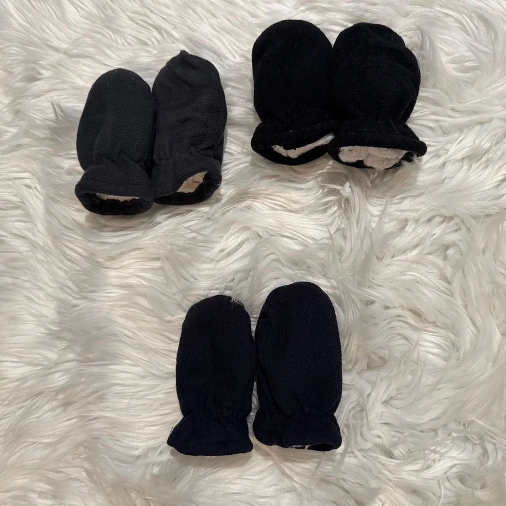 Baby Boy Fleece Hand Mittens‎ Black Gray Winter Warm Lot